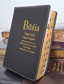 B�blia hiper gigante dourada com harpa