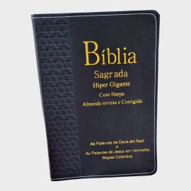 Bibl�a Hiper Gigante com Harpa Luxo capa preta Palavra de Deus em azul/ palavra de Jesus em vermelho